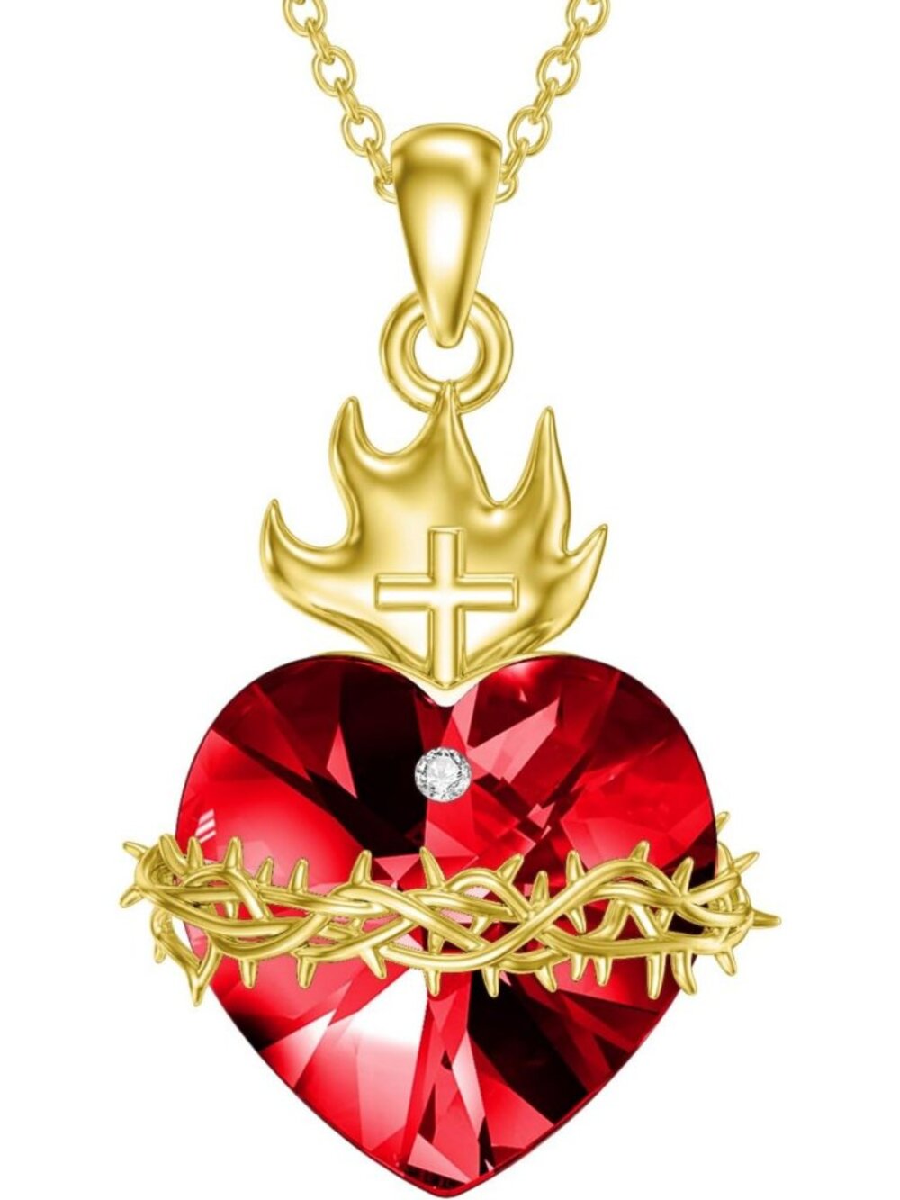 925 Sterling Silver Sacred Heart Necklace, Crown of Thorns Pendant, Christian